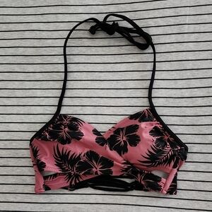 PINK Hibiscus Print Bikini Top